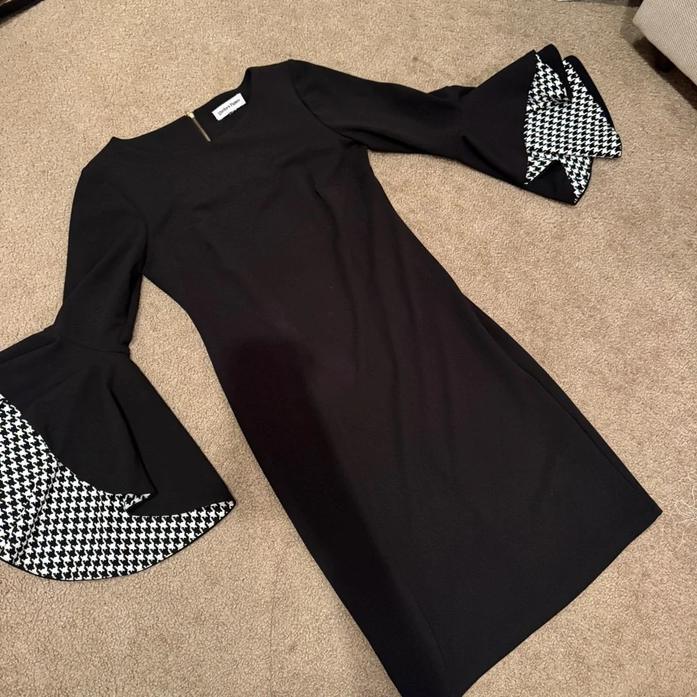 Shelby & Palmer Black Dress with Houndstooth Sleeves